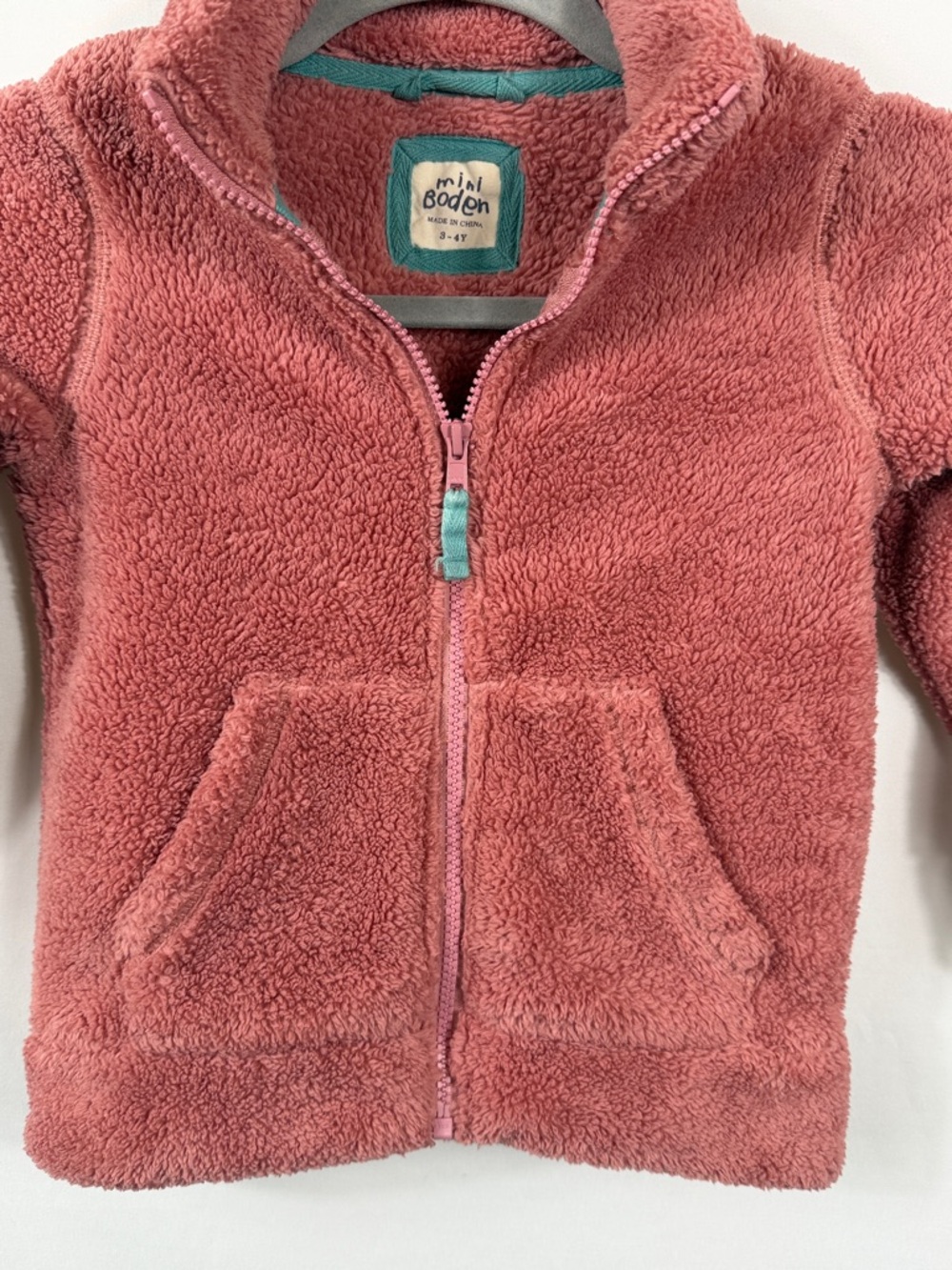 Mini Boden Mauve Pink Sherpa Fleece Zip-Up Jacket. Size 3-4Y. Cozy with Pockets